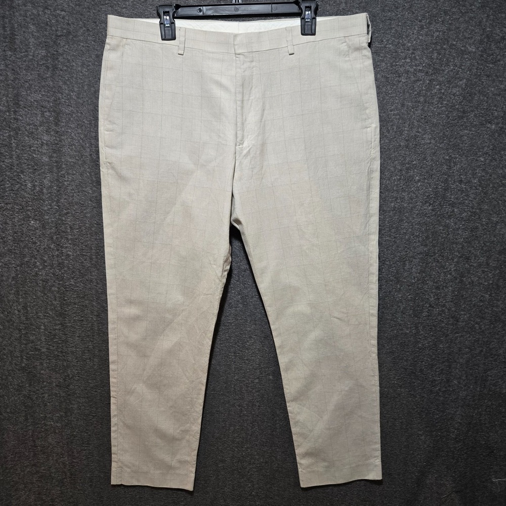 J.Crew Ludlow Dress Pants Mens 36x30 Beige Glen Plaid Baird McNutt Irish Linen